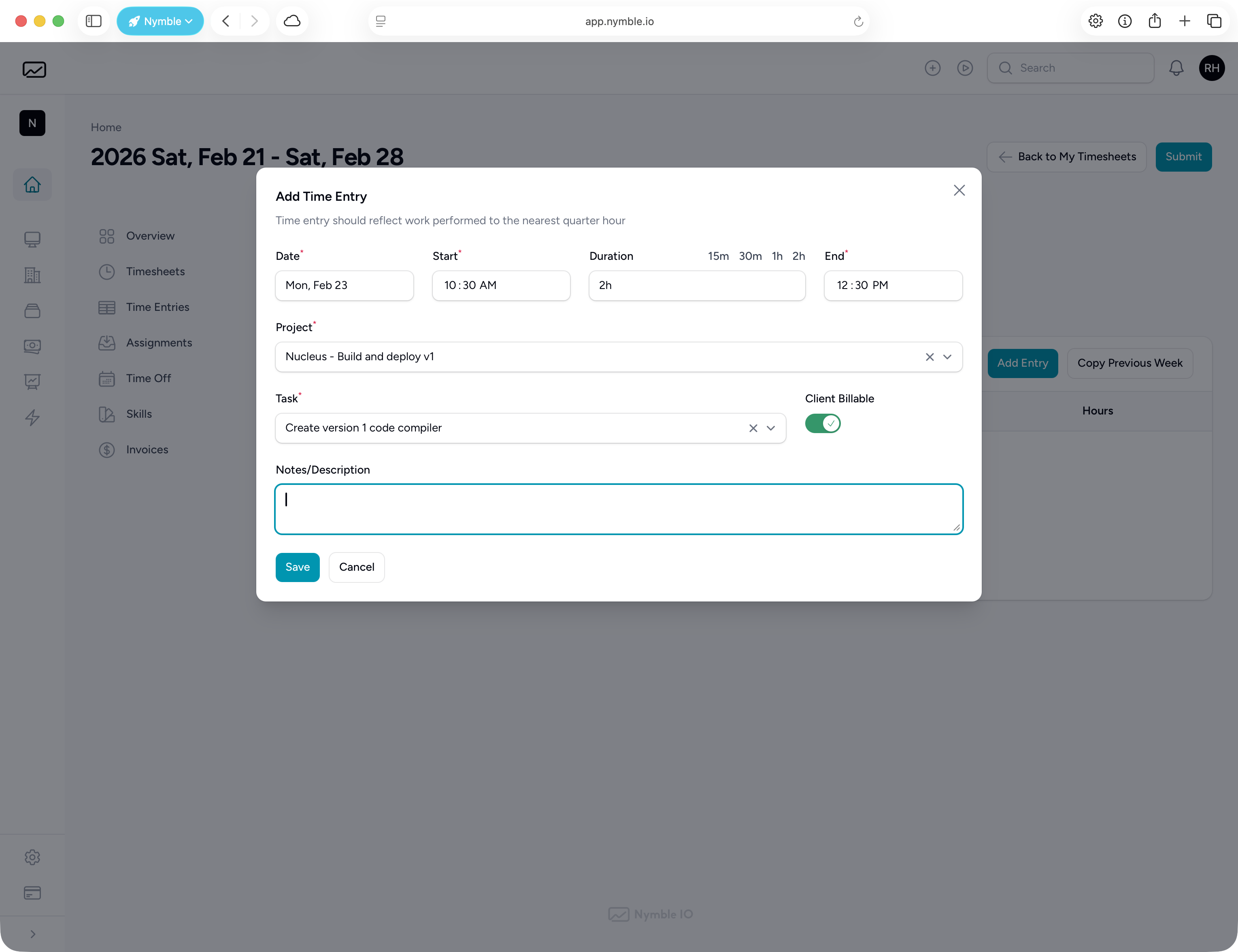 Time Tracking in Nymble
