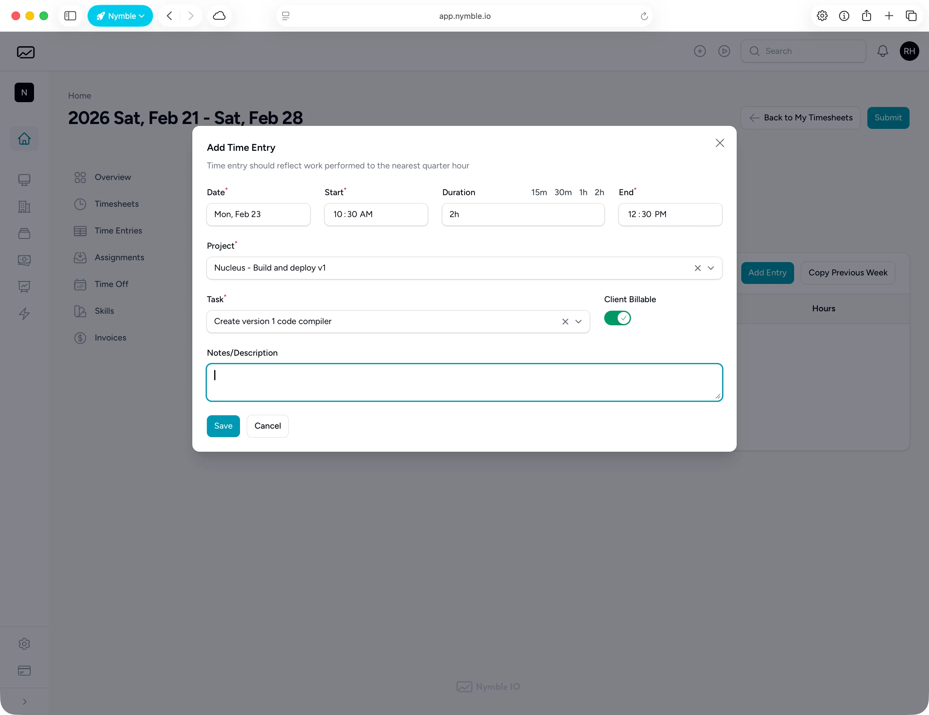 Time Tracking in Nymble